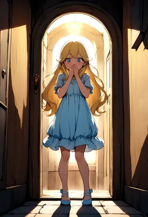 Anime. Baby. Princess. Blonde. Long hair. Blue eyes. Beautiful eyes. Light dress. Shoes. Cold. Runny nose. Snot. Nasal mucus. Sneeze. Sneezing. Sneezes. Snot flows from the nose. Wants to chug. I have to sneeze. Very strong desperate desire to sneeze. She ...