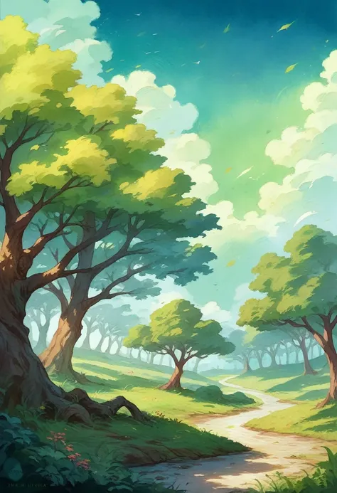 a tree, blue sky background, our world, nature, beautiful, 4k, background, simple, blue and green colours, manhwa, manga, comic, anime, watercolor, colourful, realistic, hyper detailed, beautiful, 8k, (white and light colours)