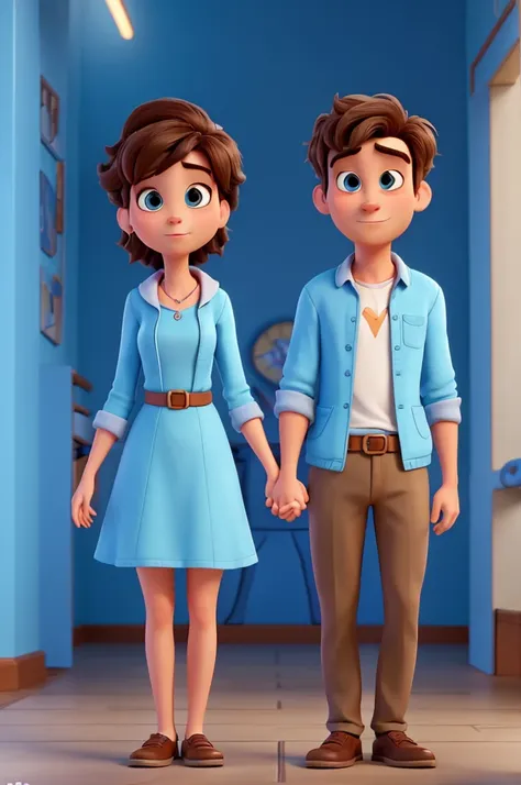 couple of man and woman in Disney Pixar style, high qualiy, best qualityer, one looking at the other, facing