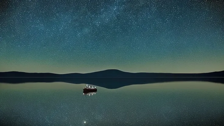 ((Highest quality)), ((masterpiece)), (detailed), ((Starry sky is the main thing))、(Large Lake)、(Mirror-like surface of the lake)、(The starry sky is reflected on the lake)、((Overall dark))、midnight、unmanned