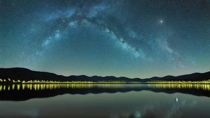 ((Highest quality)), ((masterpiece)), (detailed), ((Starry sky is the main thing))、(Large Lake)、(Mirror-like surface of the lake)、(The starry sky is reflected on the lake)、((Overall dark))、midnight、unmanned