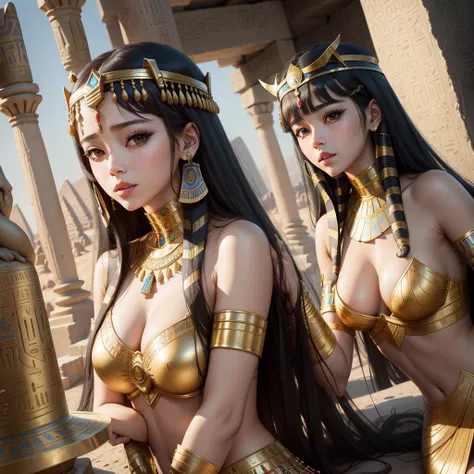 （Cleopatra, the ancient Egyptian princess）、Girls Generation,Egypt&#39;s colorful palace、Very cute face,White Dress,Crown on the head