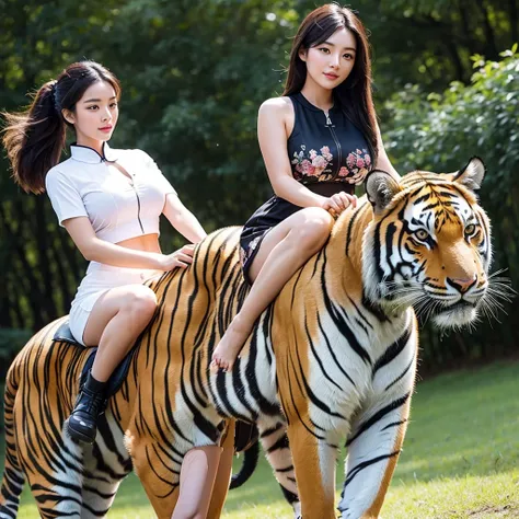 A Chinese beauty riding a tiger