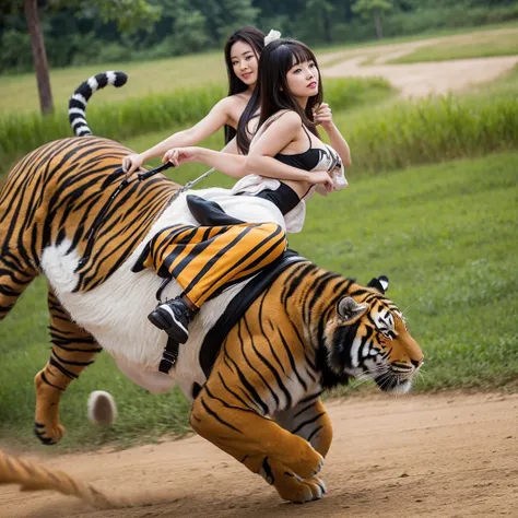 A Chinese beauty riding a tiger