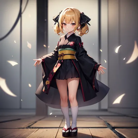 ((Japanese clothing)),((Lolita Fashion)),((mini skirt)),Cute little ,Tiny ,Small girl,,Childish face, Very fine clean face,Top quality,Straight Hair,Yellow hair,(Dark Room), Subtle light, Natural light,Soft lighting,Light from directly behind,(Open your ha...