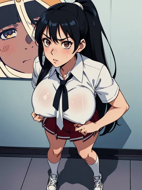 (best quality:1.5, highres, UHD, 4K, detailed lighting, ((ultra high quality)), ((ultra detail)), 1 girl solo, anime girl with ponytail and tie in a, black hair, anime moe artstyle, as an anime character, wearing , wearing a , nagatoro, an anime girl, cel ...