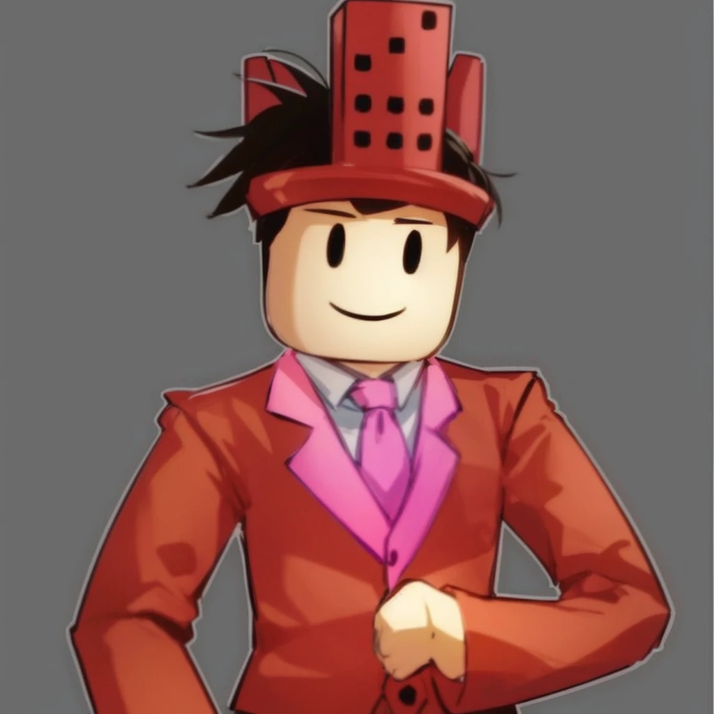 A male character in a brown suit and a brown domino crown