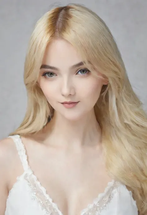 （（（European Caucasian Woman）））、（（（Mary, 18 years old）））、one person、（Thin contours、Grey Eye:1.5）、（Thin contours）、Big Breasts、Narrow waist、（（（White and translucent skin:1.3）））、Beautiful, shiny blonde medium-long hair、8-head-tall model style、Waist-down angle、...