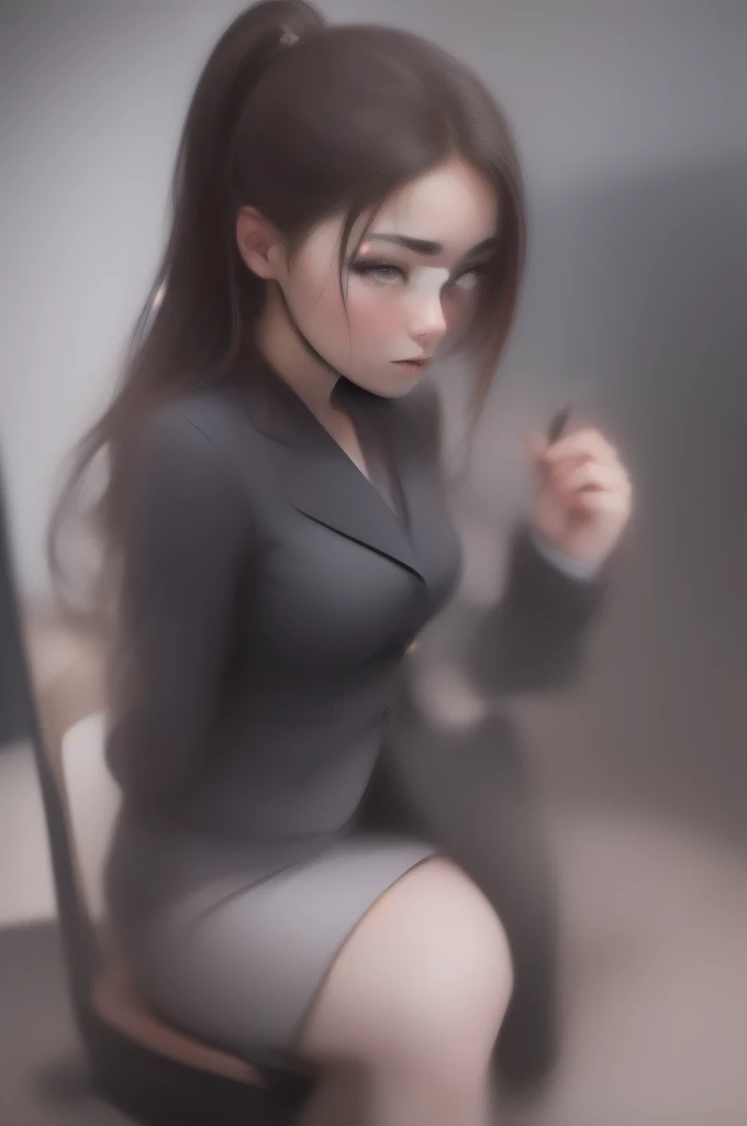 (4k, RAW photo, best quality, masterpiece:1.2),ultra high res,(photo realistic:1.2),High detail RAW color photo,professional photograph,(realistic, photo realistic:1.4),((best quality)),japanese girl,pencil skirt,suit,looking at viewer,sitting,in office,