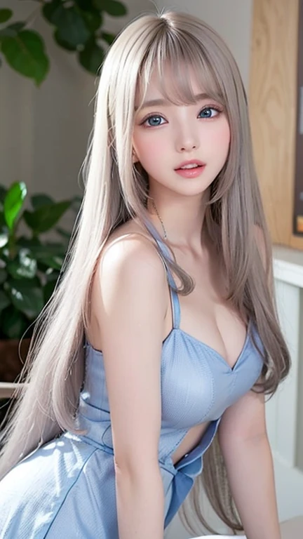 silver shiny hair、super long straight silky hair、dazzling blonde super long silky hair、16 years old cute little beautiful face、a...