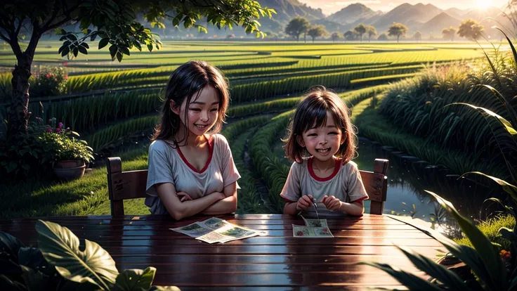 （best qualityer，8k，high resolution，work of art），super verbose，(1.4x more realism)，summer，lighting sun，beautiful children，money黄的...