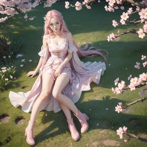 (((UHD))), (((masterpiece))), (((8k))), (((highres))), (((Surrealism))), (((cinematic lighting))), god rays, zoom layer, (((fullbody shot))), f/4.0, Canon, shiny skin,detailed skin,detailed face, detailed eyes, Cherry blossom spirit in female form, light p...