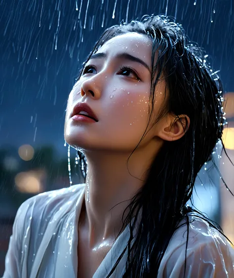 historical fantasy, ultra high res, 1girl, aesthetic, tearful face, refined and daunting, heavy breathing, night view, rain, upp...