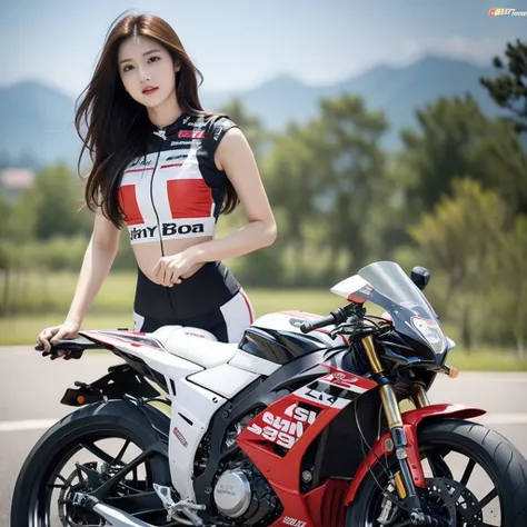 Asian Female Model，Slim，Good shape，Motorcycle racer