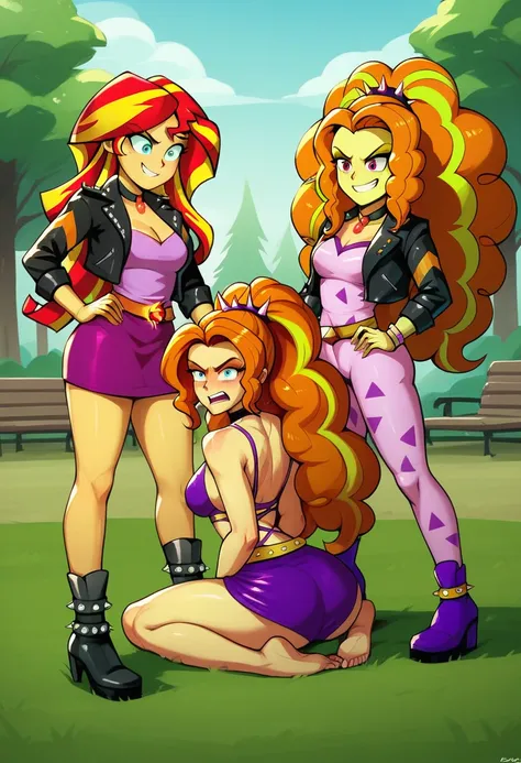 ((High Quality Image 10k)) ((Perfect Autonomy 10k)) Masterpiece, Adagio Dazzle and Sunset  Shimmer are naked, Adagio Dazzle is facesitting on Sunset Shimmers face at the park, Adagio Dazzle and sunset Shimmer Equestria Girls, Sunset Shimmer is restraint wi...