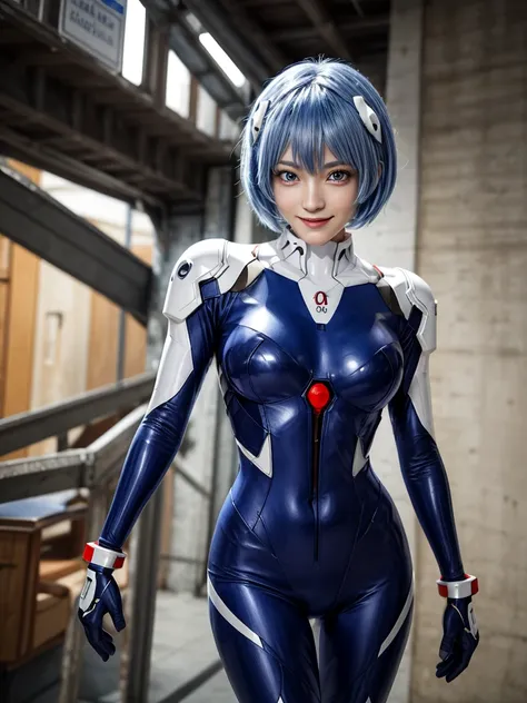 Masterpiece, highest quality, 8K, detailed skin texture, fine cloth texture, beautiful detailed face, intricate details, super detailed, portrait of Rei Ayanami, blue hair, red eyes, looking far away, no background, Evangelion Wearing a plug suit when ridi...