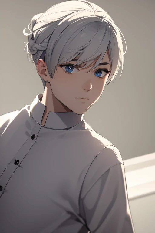 1 boy with white and medium hair tied 