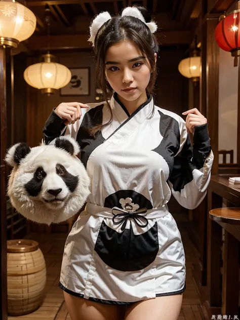 beauty girl with Panda, traditional china clothes, a sexy