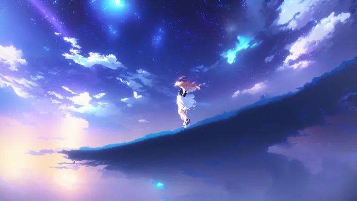 anime, A girl in a white dress floats in the water, Makoto Shinkai Cyril Rolland, anime girl walking on water, anime movie background, beautiful anime scene, todays featured anime still, anime film still, screenshot from the anime film, anime still film an...