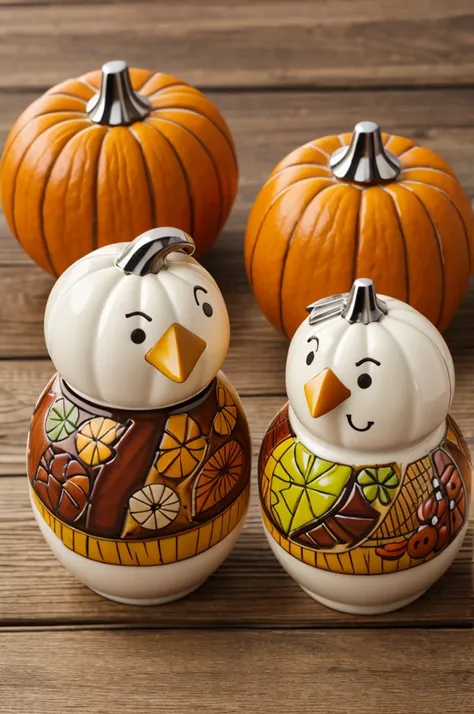 Autumn Harvest Festival，Cartoon turkey-shaped salt and pepper shaker，ceramics