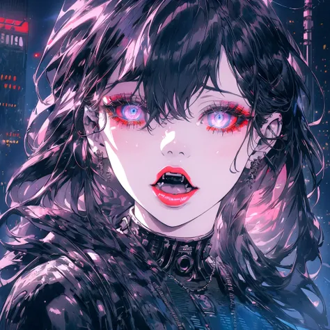 a highly detailed cyberpunk cityscape, a woman gazing upwards, beautiful detailed eyes, beautiful detailed lips, extremely detailed face and portrait, long eyelashes, intricate line art, cinematic lighting, glowing neon lights, futuristic architecture, vol...