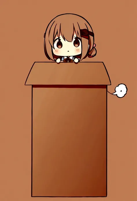 Chibi moe anime character, pigheaded, holding brown box, big box 