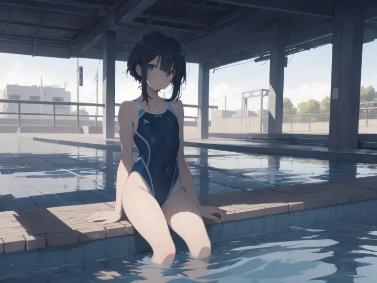 ultra-Top-quality by art God, ultra-detailed, high resolution, shinkai makoto style, anime moe artstyle, best anime 8k konachan wallpaper, pixiv contest winner, perfect anatomy, break,(Please draw a picture of a girl in a swimsuit sitting on a bench by the...