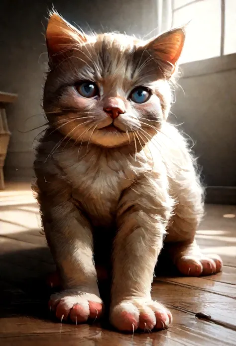 (best quality,4k,8k,highres,masterpiece:1.2),ultra-detailed,(realistic,photorealistic,photo-realistic:1.37),a cute little kitten trembling slightly,soft fur texture,delicate paw pads,expressive eyes,adorable twitching whiskers,hint of vulnerability,gently ...