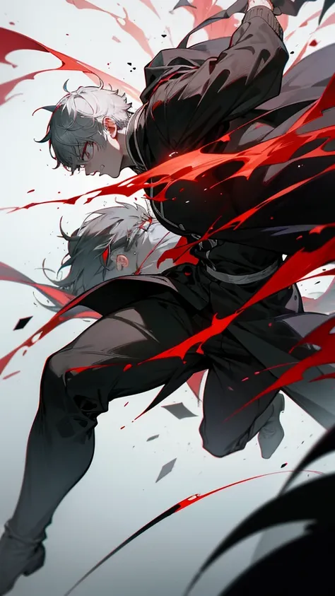 Kaneki Ken standing defiantly, facing Yamori with a fierce resolve in his eyes. The background shows the remnants of their brutal confrontation, symbolizing Kanekis newfound strength and determination."