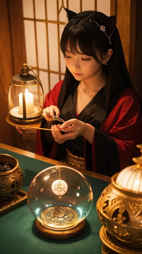 Cat fortune teller、mysterious、cute、Crystal Ball