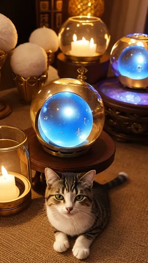 Cat fortune teller、mysterious、cute、Crystal Ball