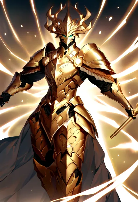 Gwydion appears as a majestic figure radiating an aura of determination and strength. Clad in gleaming armor and wielding a staff imbued with light, his presence inspires courage and fortitude. His eyes shine with an unwavering resolve, and his voice reson...