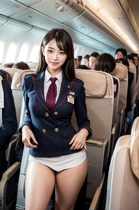 1 woman, 40 years、overly detailed face、detailed lips、eye for detail、double eyelid、(black bob hair、Like an airplane stewardess々do a good job)、(stewardess uniform:1.2)、(glamorous body)、(huge breasts)、laugh、thighs thighs thighs thighs, perfect fit, Perfect im...