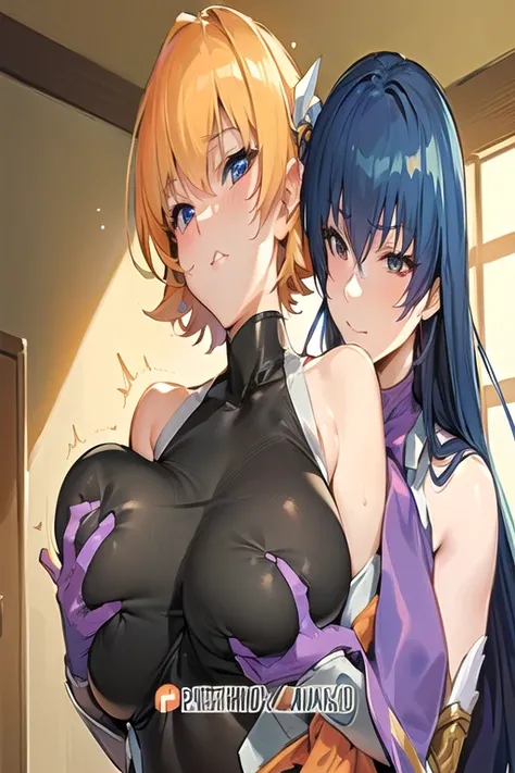 Anime characters posing for a photo in a room, Patreon content, (SFW) Safe at Work,Patreon, tits, Kashert Kenz, breasts covered and SFW, Naughty anime style, SFW version, Inspired by Li Shida, Cute sexy ass