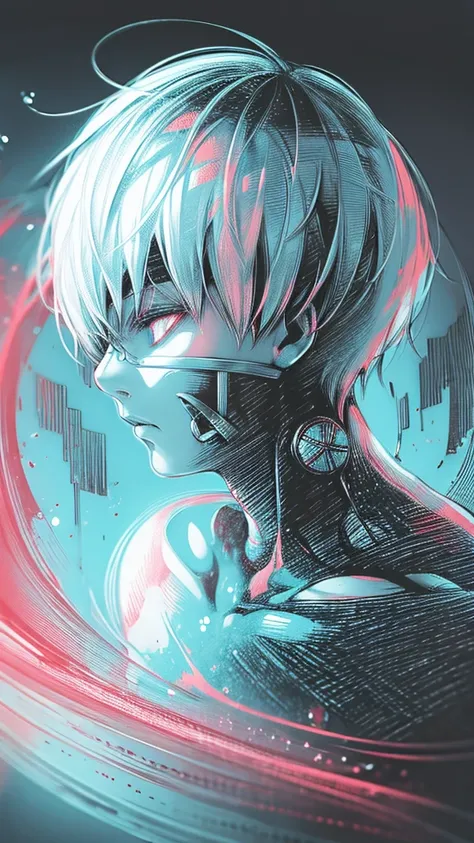 Kaneki Ken in a moment of introspection, remembering his mothers kindness with a soft, melancholic expression. The scene is filled with a soft glow, representing his bittersweet memories