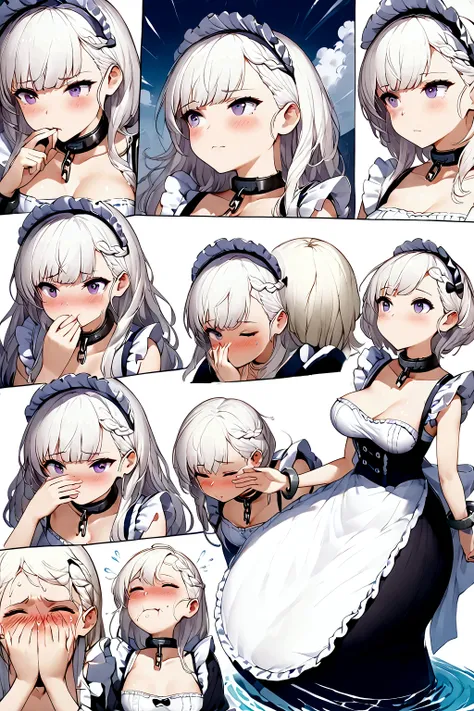 anime. azur lane. 1 girl. belfast. housemaid. slave. slave collar. shackles. maid uniform. cold. runny nose. nasal mucus. snot. ...