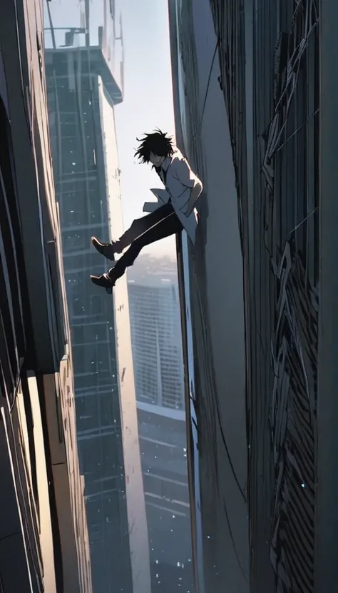 A boy is falling down the tall 10th floor building
