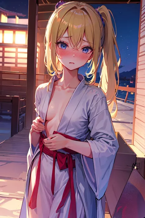 Undressing、Acme Face、Random pose、Small breasts、Summer festival、Night Sky、nsfw、yukata、Blonde、ponytail、Pale blue eyes、Summer festival、Night Sky、、show off breasts、nose blush、1 boy、bitch、POV shooter、blush、Embarrassed look、saliva、1 boy、POV shooter、Chest grab、Sm...