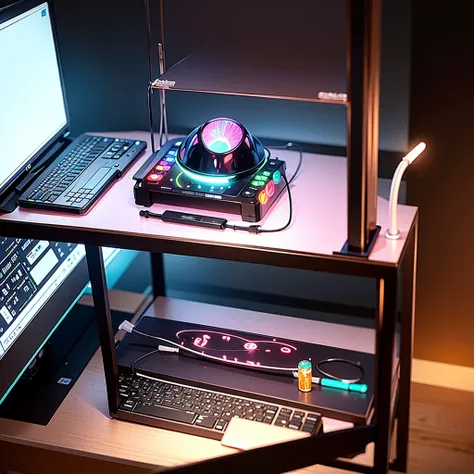 table with an RGB gaming computer seen from the front