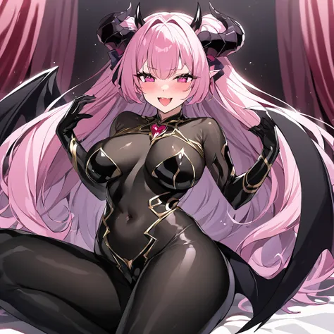 ((Highest quality)), ((masterpiece)), (detailed), （Perfect Face）、The woman is a naked demon queen, Devil Queen Chibiusa, wearing a shiny black full-body bodysuit decorated with gold, the sexy female demon Devil Queen Chibiusa、The woman is a female demon wi...