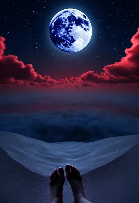 night sky, star, hope, beauty, Feet are moonlight, 3d, background, light red clouds