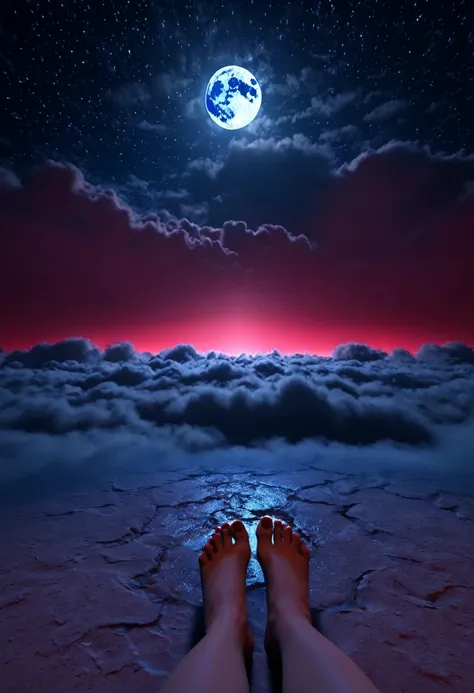 night sky, star, hope, beauty, Feet are moonlight, 3d, background, light red clouds