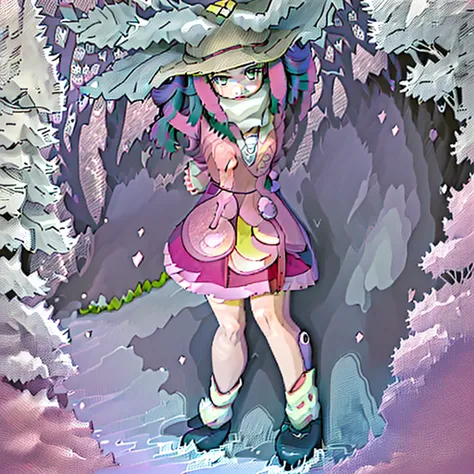 a woman in a short pink skirt and a hat is standing in the woods, anime visual of a cute girl, rin, marin kitagawa fanart, anime moe artstyle, made with anime painter studio, anime best girl, female anime character, high quality anime artstyle, anime girl ...