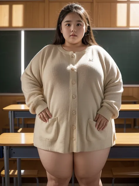 a 10 year old obese girl, chubby cheeks, round face, double chin, thick arms and legs, wearing a , standing in a school setting, realistic, detailed, highly detailed, intricate details, photorealistic, 8k, masterpiece, cinematic lighting, dramatic shadows,...