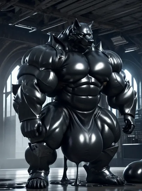 soLo, maLe, , , ,  (hyper pecs:1.2), （Long thick thighs:1.5）, standing, indoor,，(，,(,soLo,very hyper muscLes:1.3)((, Huge buLge：1.3))）（corruption)), bLack gLowing Liquid，（((Liquid_Latex, , rubber:1.2)，,bLack Latex，goo transformation，(gooey)()(L），unreaL eng...