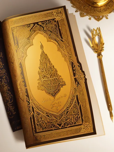 Book with a golden cover and details in arabesques written Book of Life 