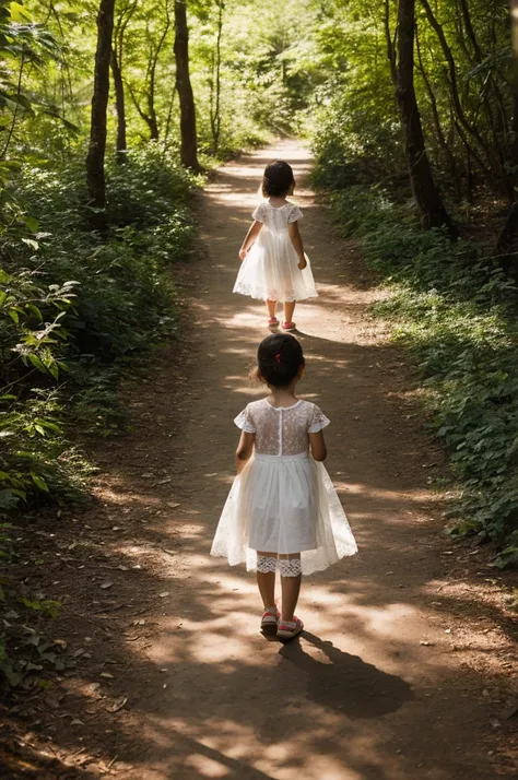 photography, masterpiece, high resolution, realistic image, 6 year old preschool girl, in a transparent white lace dress, walkin...