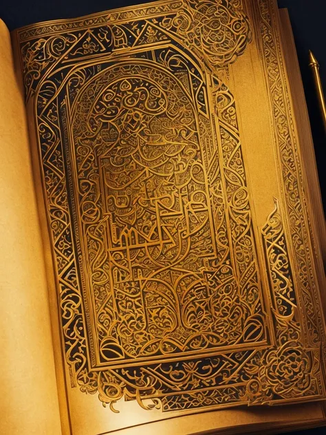 Book with a golden cover and details in arabesques written Book of Life 