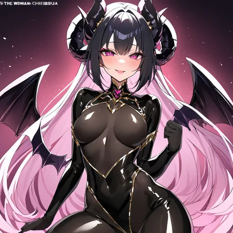 ((Highest quality)), ((masterpiece)), (detailed), （Perfect Face）、The woman is a naked demon queen, Devil Queen Chibiusa, wearing a shiny black full-body bodysuit decorated with gold, the sexy female demon Devil Queen Chibiusa、The woman is a female demon wi...