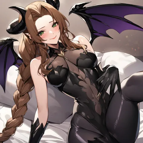 ((Highest quality)), ((masterpiece)), (detailed), （Perfect Face）、The woman is a naked demon queen, Devil Queen Aerith, wearing a shiny black full-body bodysuit decorated with gold, a sexy female demon, Devil Queen Aerith、The woman is a female demon, Aerith...